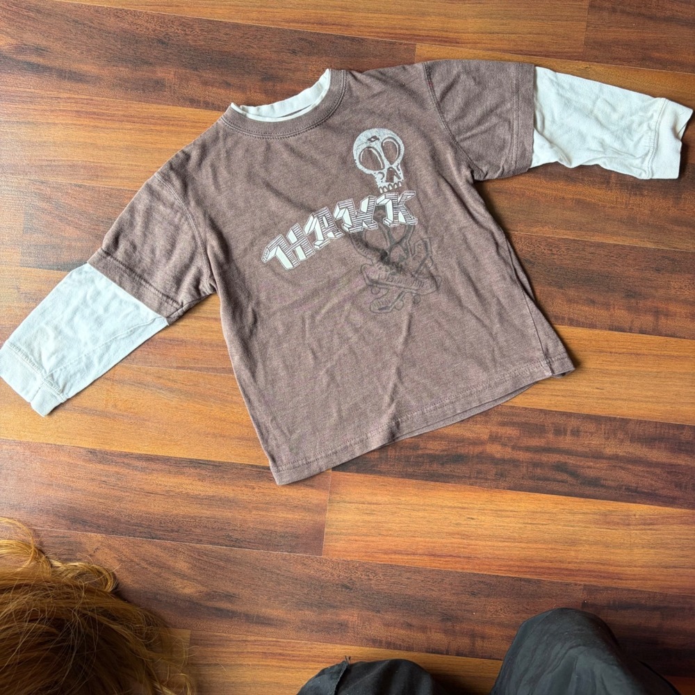 Tony Hawk Boys Brown White Graphic Skater Long Sleeve Layered Shirt Size 5/6 M